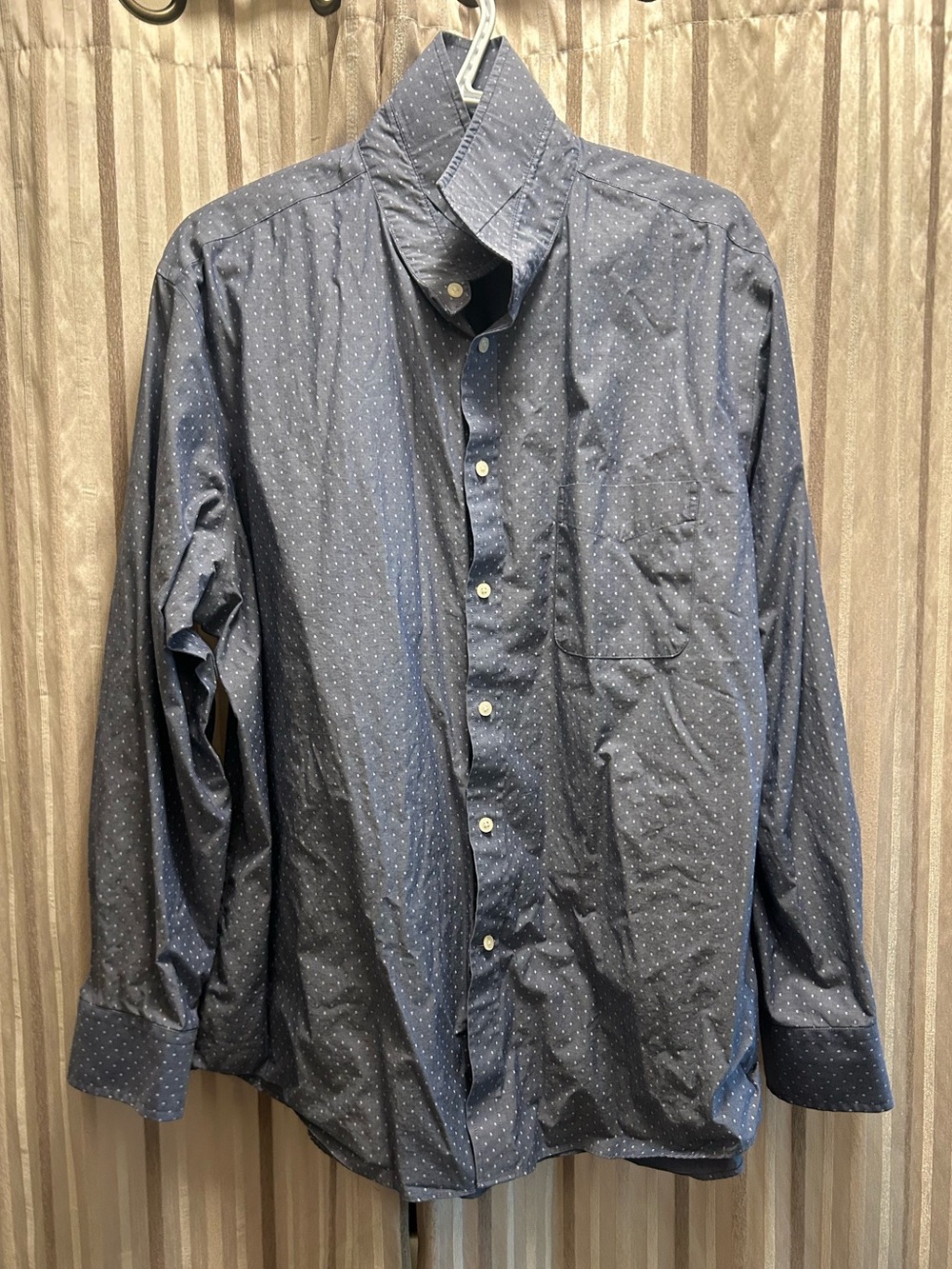 Ralph Lauren Blueish Grey Dot-Print Button-Down Shirt, Men’s Size 17/34-35